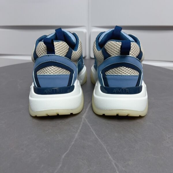 AMR Mesh & Suede Bone Runner Trainers – White & Baby Blue