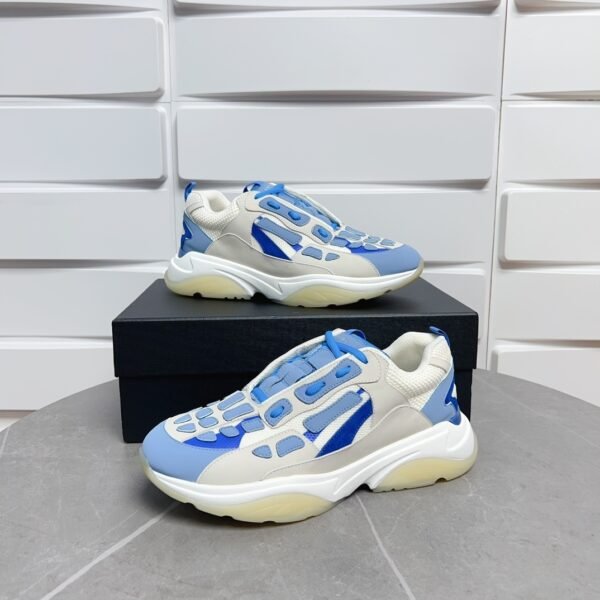 AMR Mesh & Suede Bone Runner Trainers – Neon Blue & White