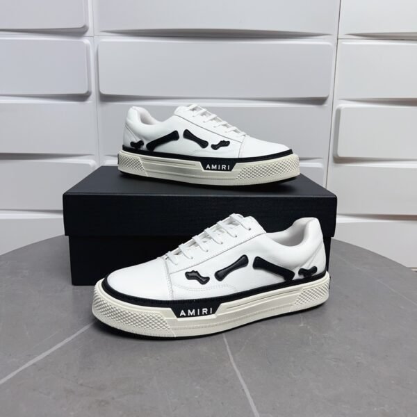 AMR Low-Top Leather Skel Trainers – White & Black Accents