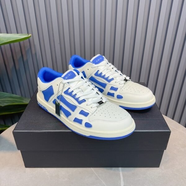 AMR Skel Leather Trainers – White with Blue Accents