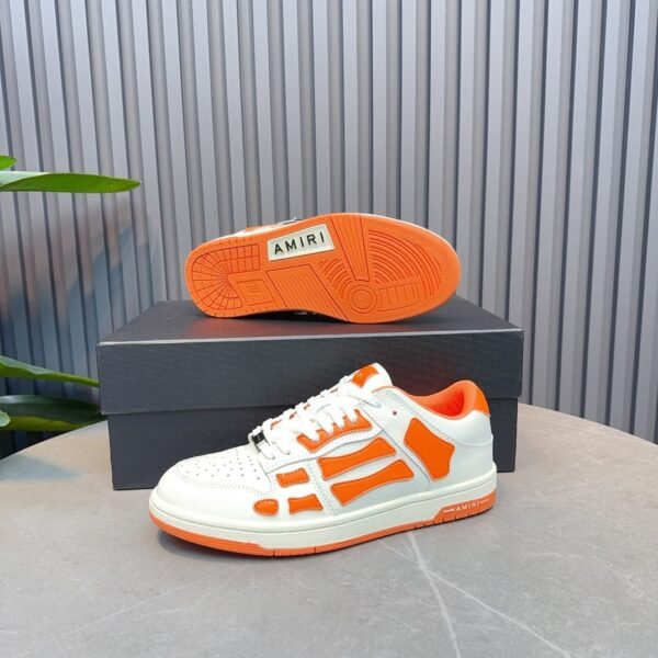 AMR Skel Leather Trainers – White with Orange Accents