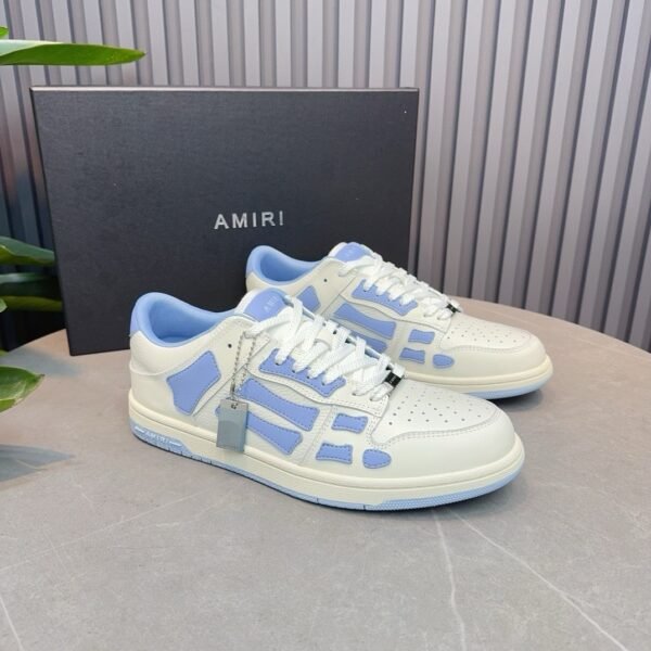 AMR Skel Leather Trainers – White with Baby Blue Accents