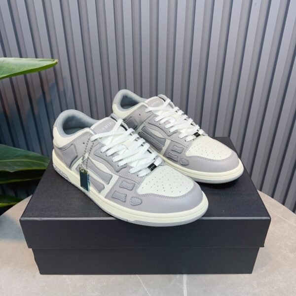 AMR Skel Leather Trainers – White with Grey Panels