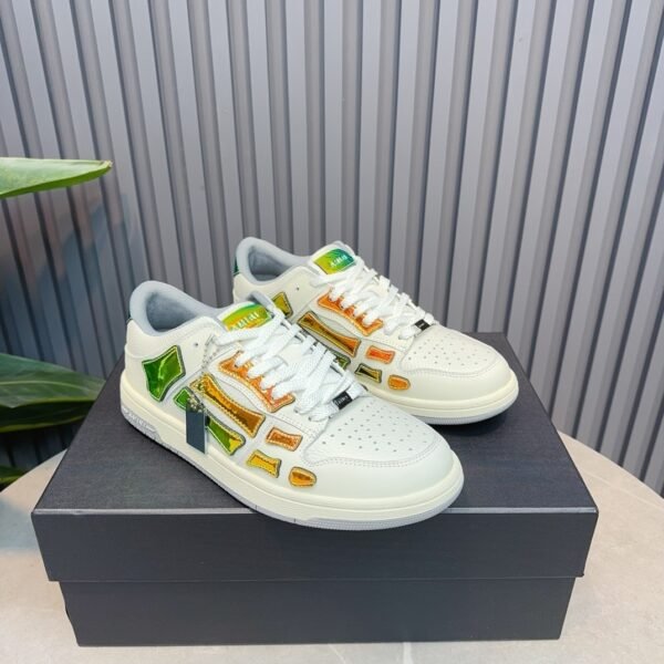 AMR Skel Leather Trainers – White with Holographic Green Accents