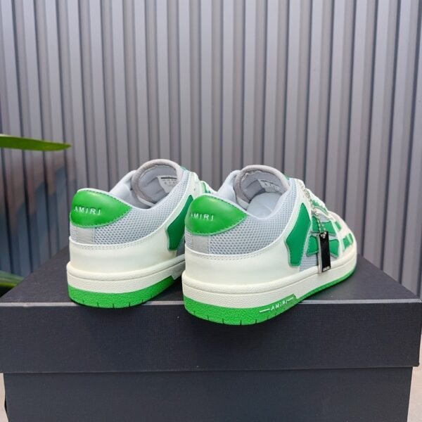 AMR Skel Leather Trainers – White with Green Accents