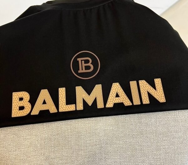 4 BLMN Gold-tone Logo-Print Geometric Textured Detail T-Shirt - Black