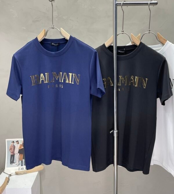 BLMN Paris Gold Foil Logo Crewneck Cotton T-Shirt