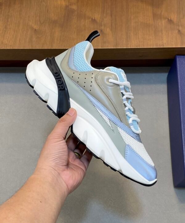 DXR Technical Mesh & Leather Trainers – Grey & Blue