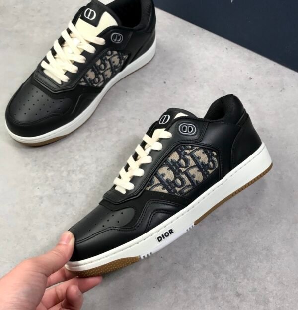 DXR CD Black Leather Beige & Black Dior Oblique Panels Low-Top Trainers