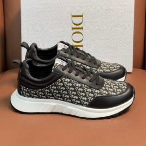 DXR CD Beige & Black Oblique Jacquard Leather Accents Runner Trainers