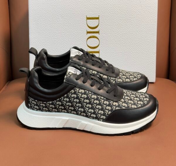 DXR CD Beige & Black Oblique Jacquard Leather Accents Runner Trainers
