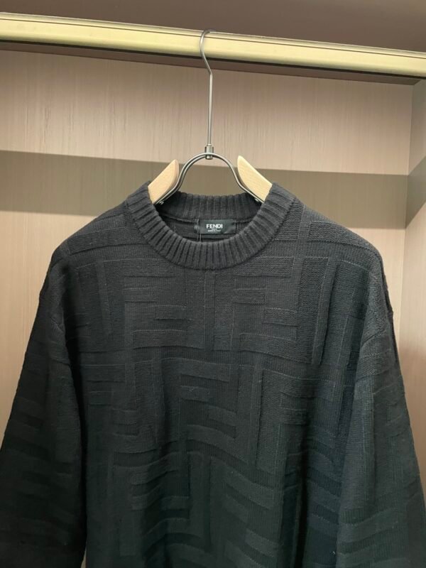 FND Textured Jacquard Crew Neck Knit Jumper - Black