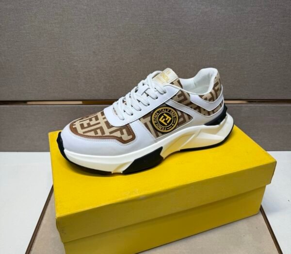 FND Low-Top Chunky Trainers with All Over Pattern - White/Brown