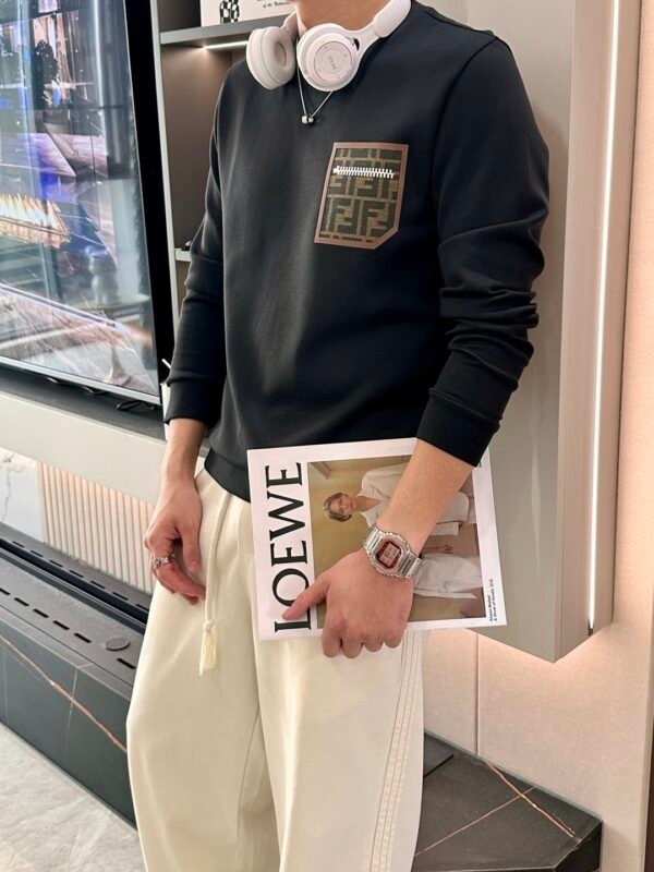 4310ab34 FND Crew Neck Jumper with Zip-Effect Pocket - Black