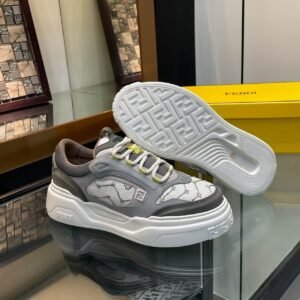 FND Chunky Trainers with Lime Accents - Grey & Off-White