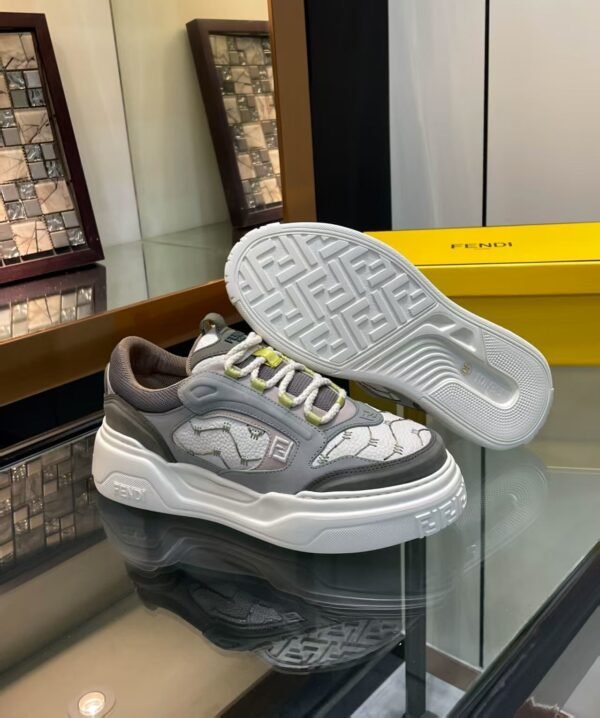 FND Chunky Trainers with Lime Accents - Grey & Off-White