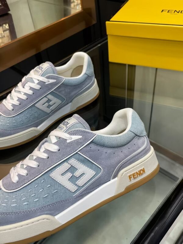 49220dca FND Low-Top Trainers with Logo Panel - Soft Grey/Light Blue