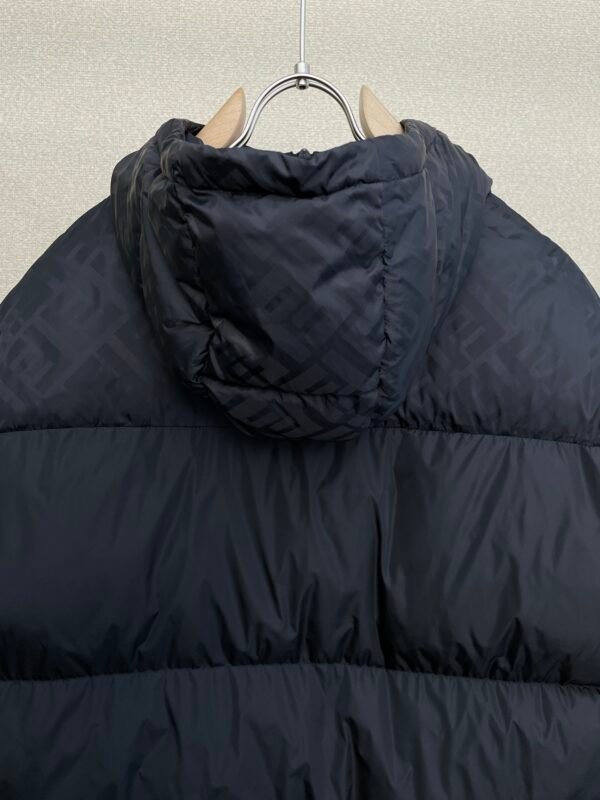 FND Hooded Puffer Jacket with Contrast Lining - Navy Blue