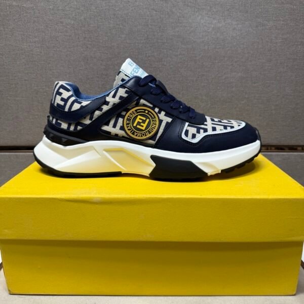 FND Low-Top Chunky Trainers with All Over Pattern - Navy/Cream