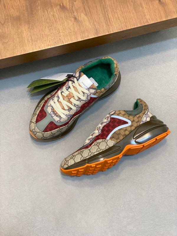 GCCI Trainers with All-Over Monogram Pattern - Red/Beige