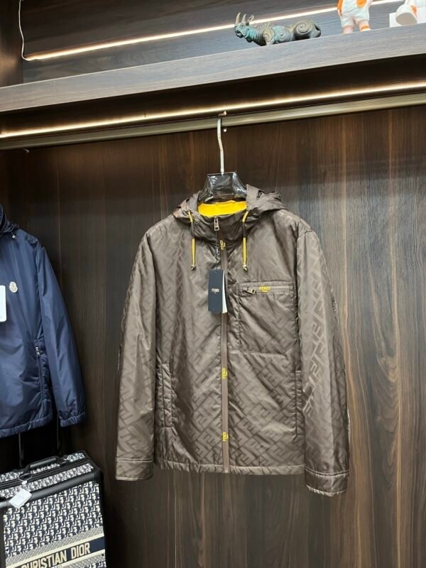 FND All-Over Monogram Hooded Zip-Up Jacket - Brown