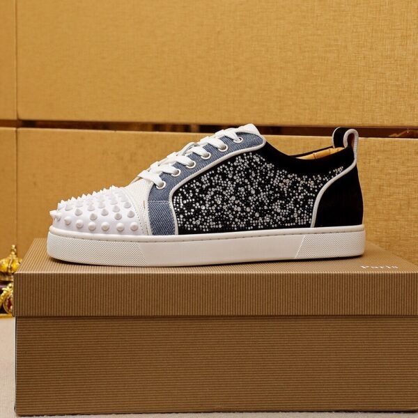 CLB Trainers with Studded Toe and Crystal-Effect Side Panels - Black/White