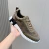 HRMS Leather & Suede Trainers – Taupe with Green Olive Accents