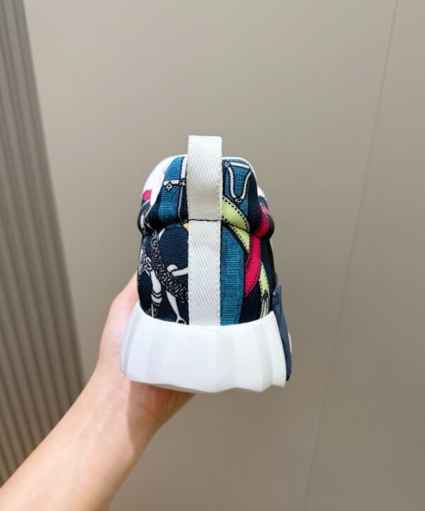 HRMS Printed Canvas & Leather Low-Top Trainers – Multicolor