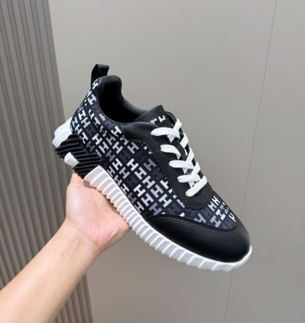 5 HRMS Monogram Canvas & Leather Low-Top Trainers – Black & White