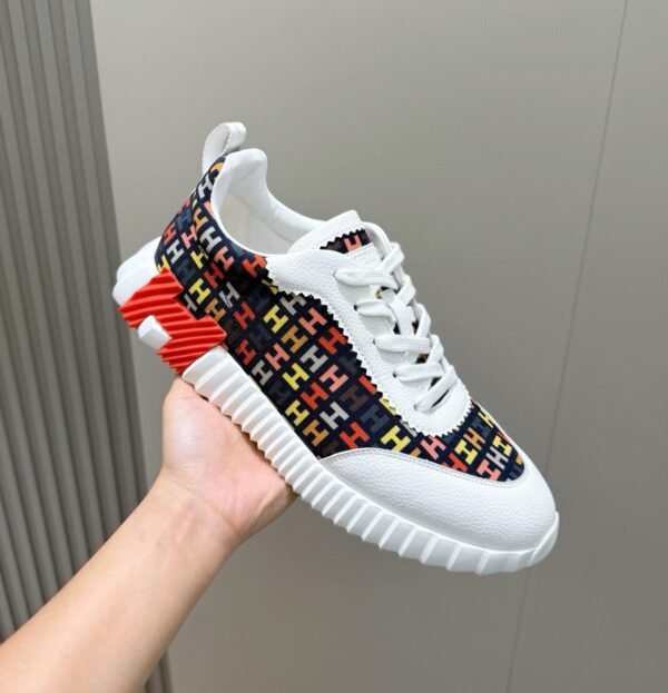 HRMS Multicolor Monogram Canvas & White Leather Overlays Low-Top Trainers