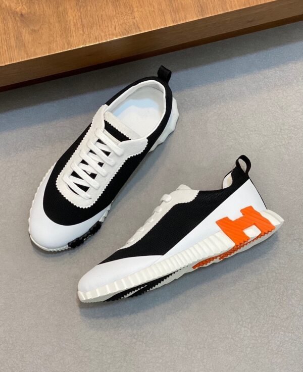 HRMS Mesh Low-Top Trainers – Black & White with Orange Detail
