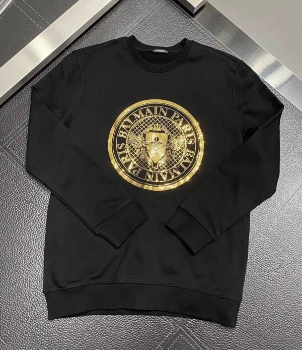 BLMN Paris Gold Logo-Print Long-Sleeve Tee Jumper