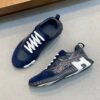 HRMS Circuit Board Pattern Suede & Leather Trainers – Navy Blue