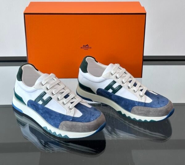 HRMS Low-Top Suede & Leather Trail Trainers – Blue & White Contrast