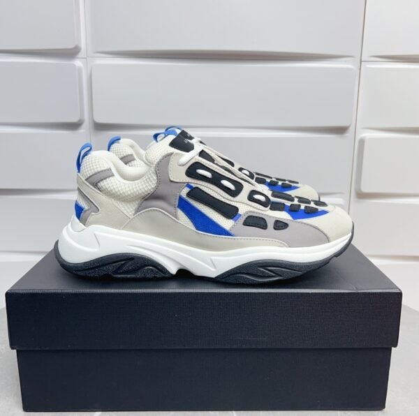 AMR Mesh & Suede Bone Runner Trainers - White Black & Blue