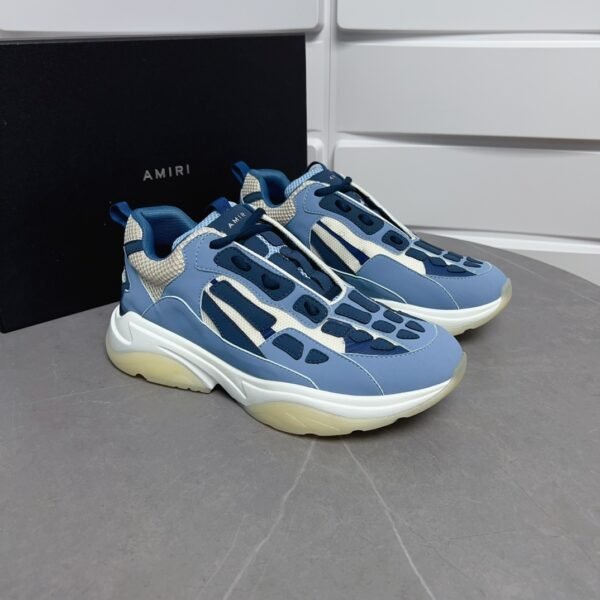 AMR Mesh & Suede Bone Runner Trainers – White & Baby Blue