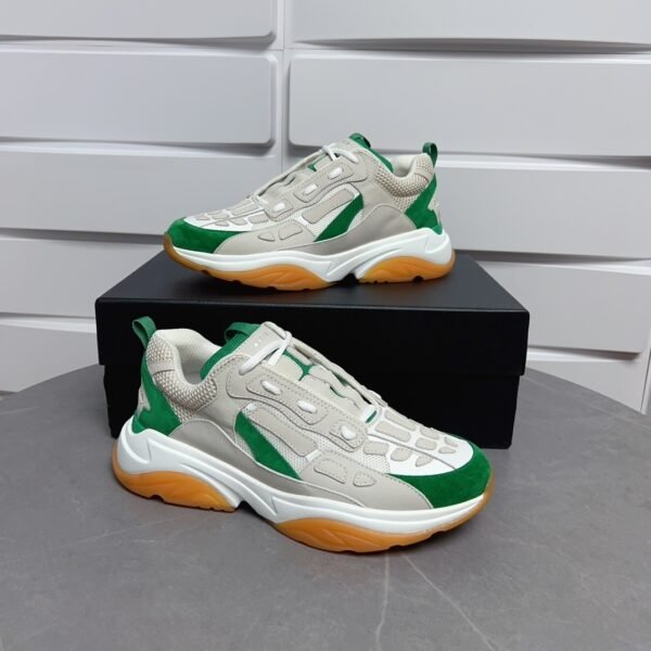 AMR Mesh & Suede Bone Runner Trainers – Tennis Green & Beige