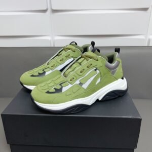 AMR Textile & Suede Bone Runner Trainers – Olive Green & Grey