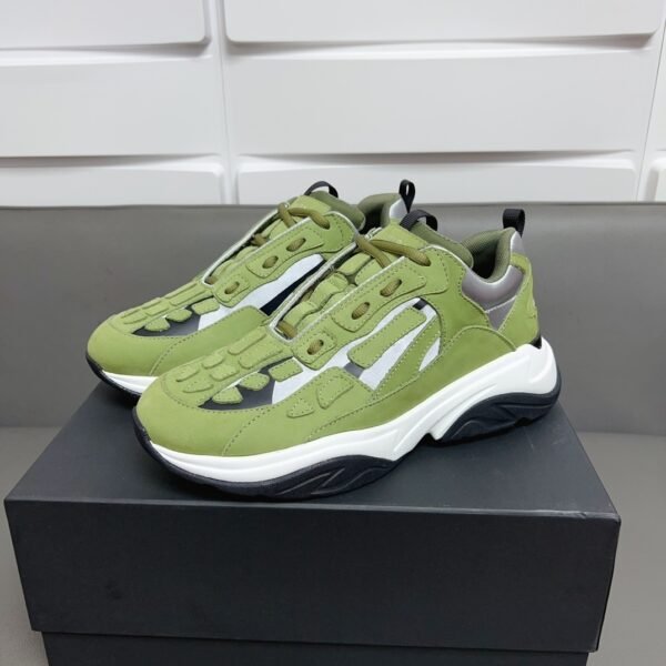 AMR Textile & Suede Bone Runner Trainers – Olive Green & Grey