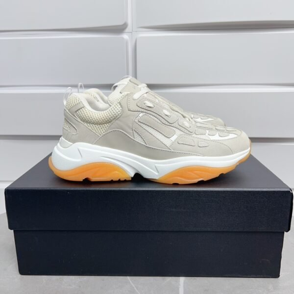 5 AMR Mesh & Suede Gum Sole Bone Runner Trainers – White & Light Grey