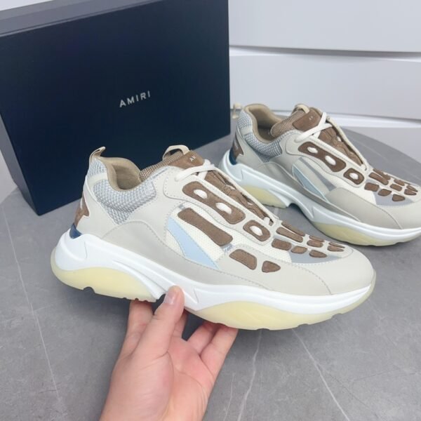 AMR Mesh & Suede Bone Runner Trainers – Brown & Beige