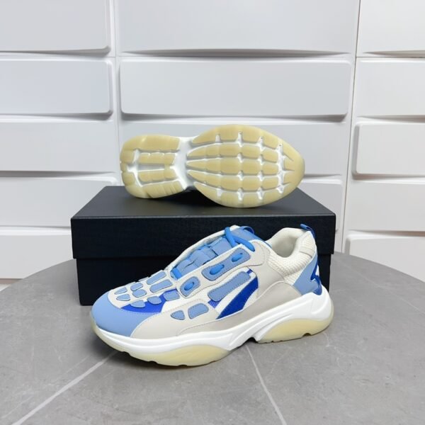 AMR Mesh & Suede Bone Runner Trainers – Neon Blue & White