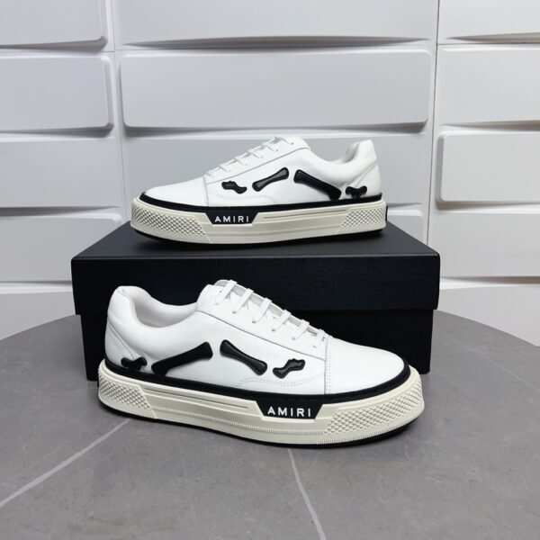 AMR Low-Top Leather Skel Trainers – White & Black Accents