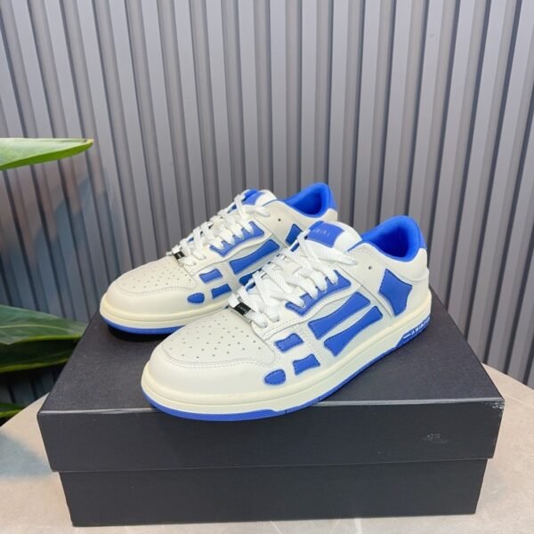 AMR Skel Leather Trainers – White with Blue Accents