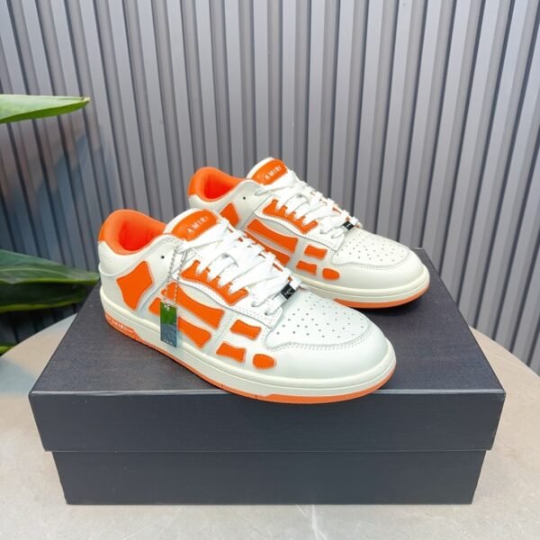 AMR Skel Leather Trainers – White with Orange Accents
