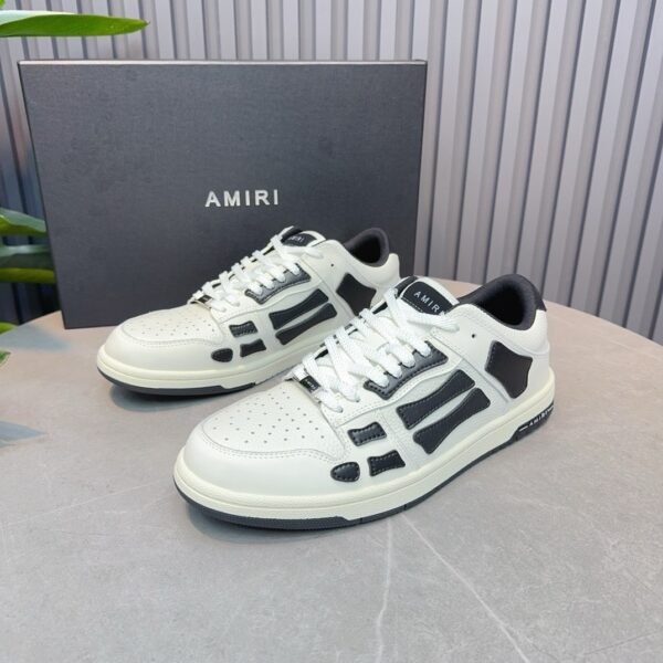 AMR Skel Leather Trainers – White with Black Accents