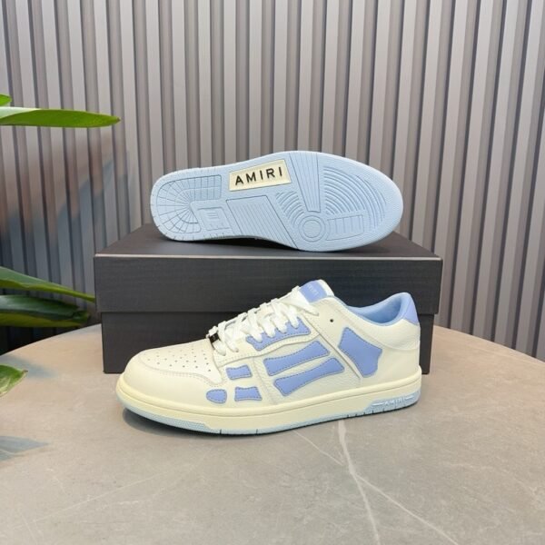 AMR Skel Leather Trainers – White with Baby Blue Accents