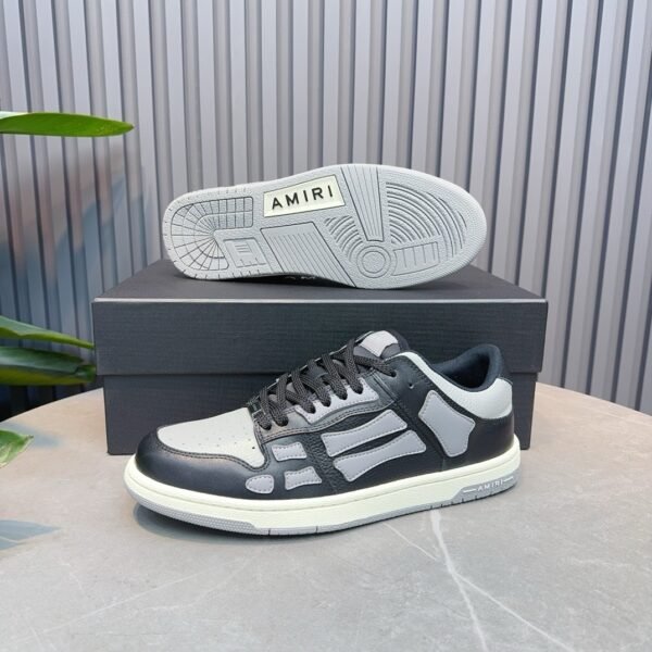 AMR Skel Leather Trainers – Black with Grey Accents