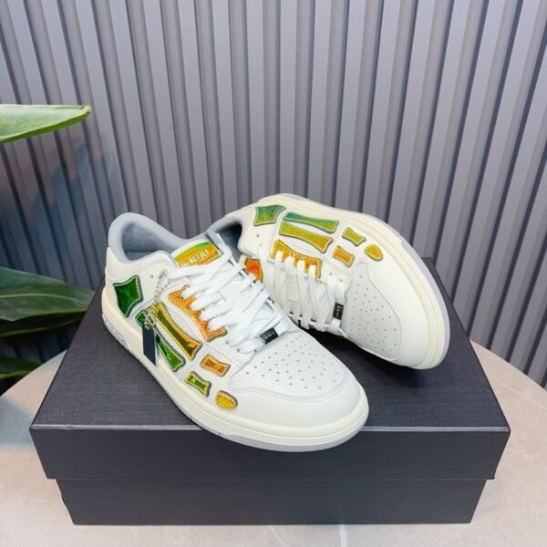 AMR Skel Leather Trainers – White with Holographic Green Accents