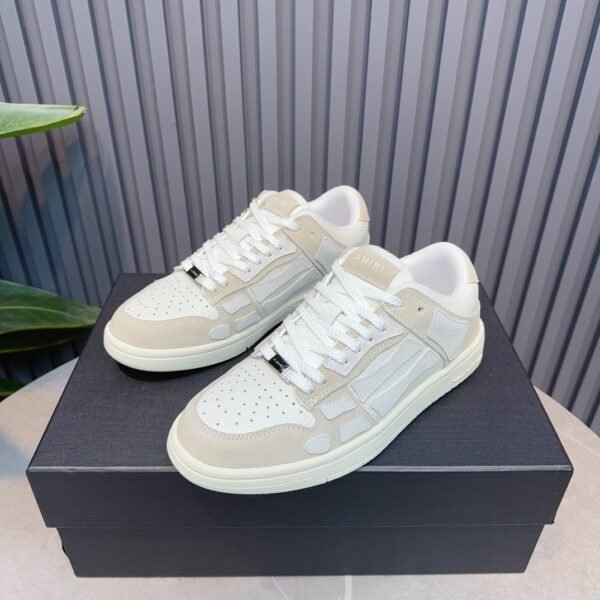 AMR Skel Leather & Suede Trainers – Beige with White Accents